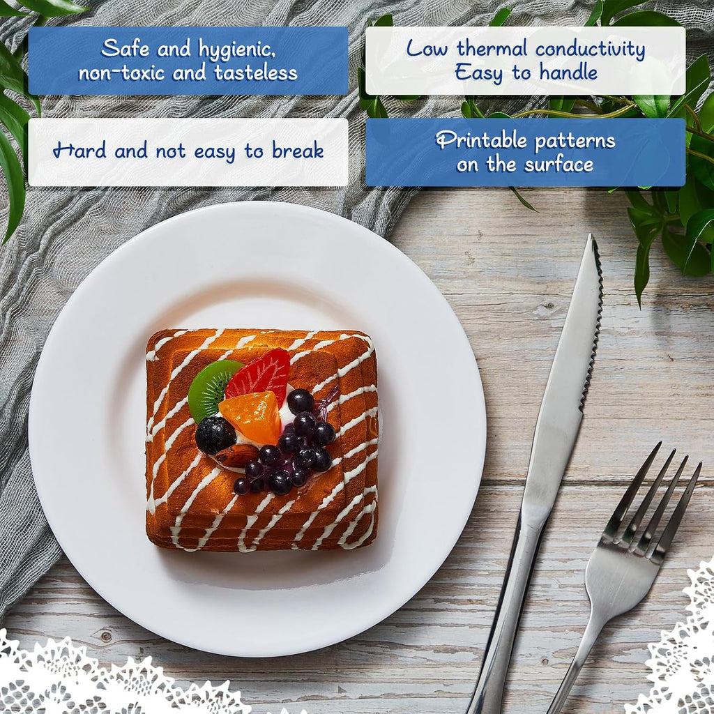 12 Pack 7 Inch White Dessert Plates, Melamine Salad Dishes Set