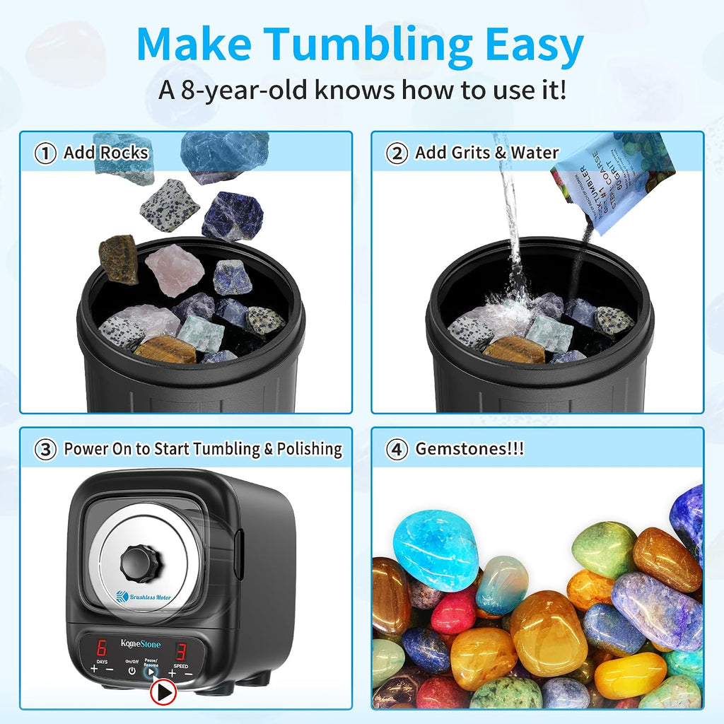 K2 Ultra Quiet Rock Tumbler Kit - 3LB Professional Rock Polisher | Quiet Brushless Motor, Up to 6X Noise Reduction