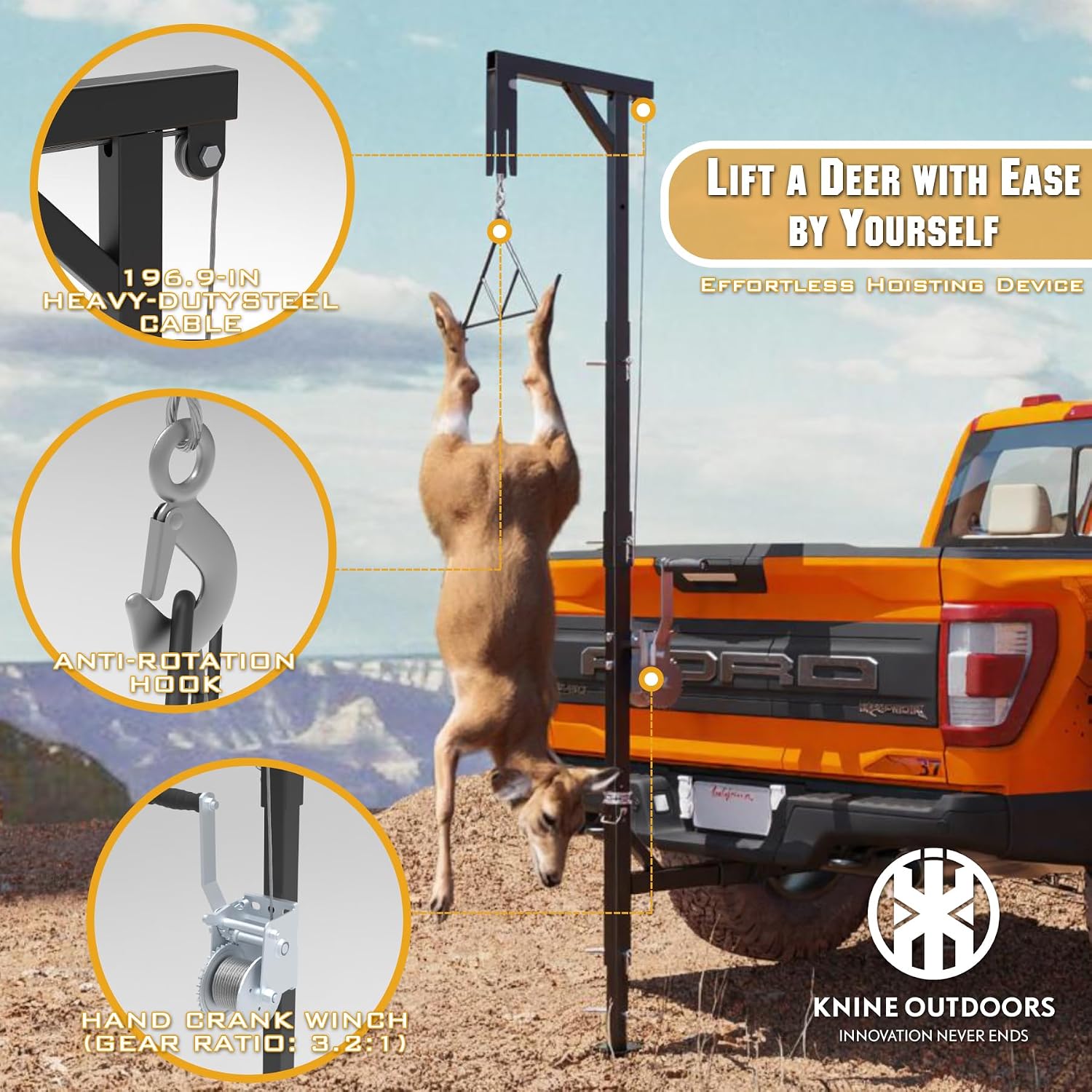 Deer Hoist for Truck Hitch, 600lbs Capacity Deer Hanger with Winch Gambrel | Deer Cart, Portable Game Hoist