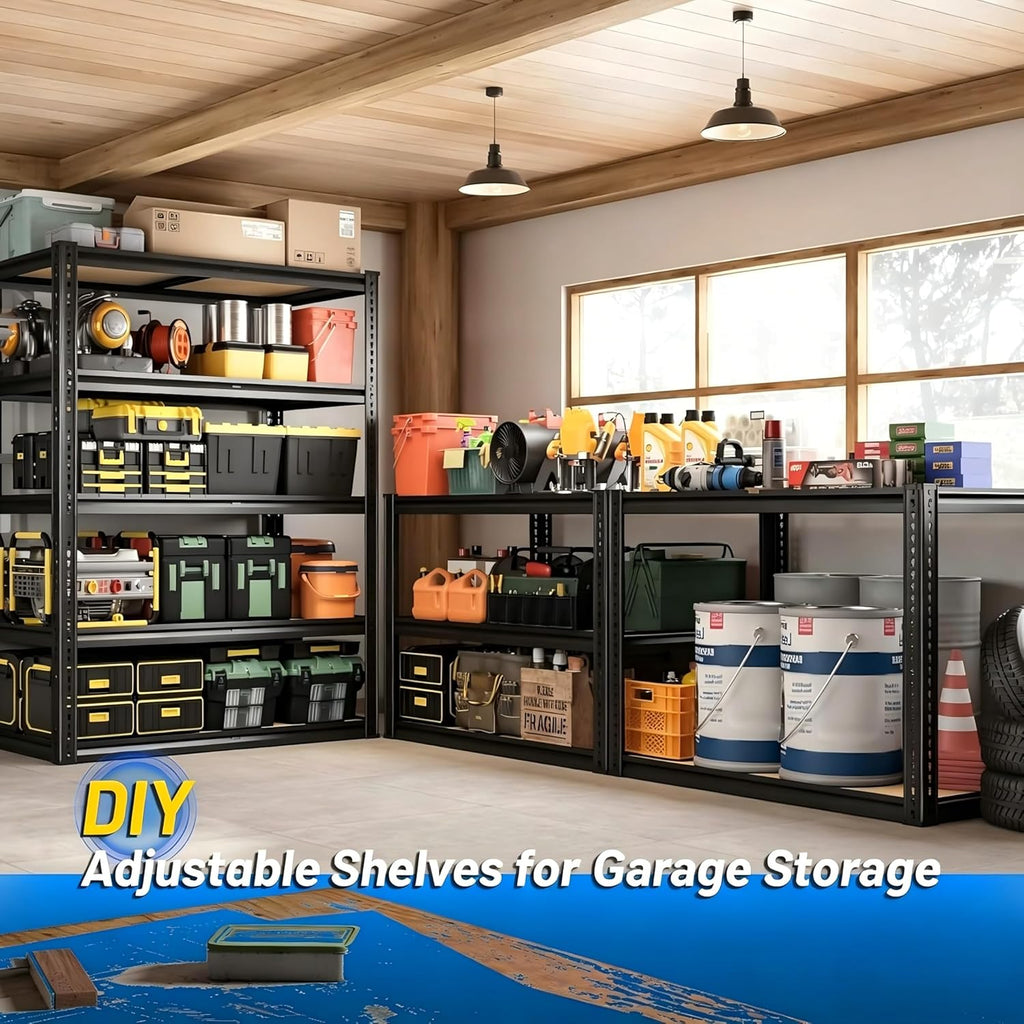 5 Tier Garage Shelving Heavy Duty,2200LBS Adjustable Storage Shelves Metal Utility Rack,Garage Storage Shelves,Black