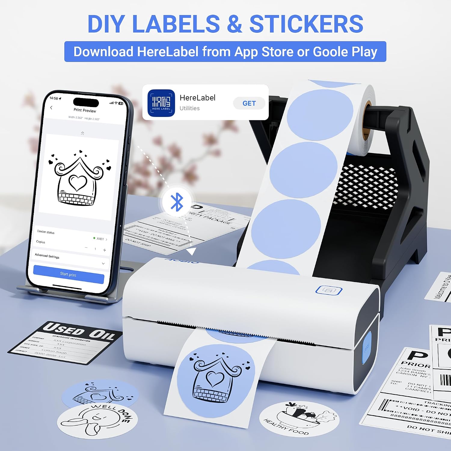 4x6 Shipping Label Printer - Desktop Thermal Barcode Printer | WINDOWS & MacOS Compatible, Label Printer for Small