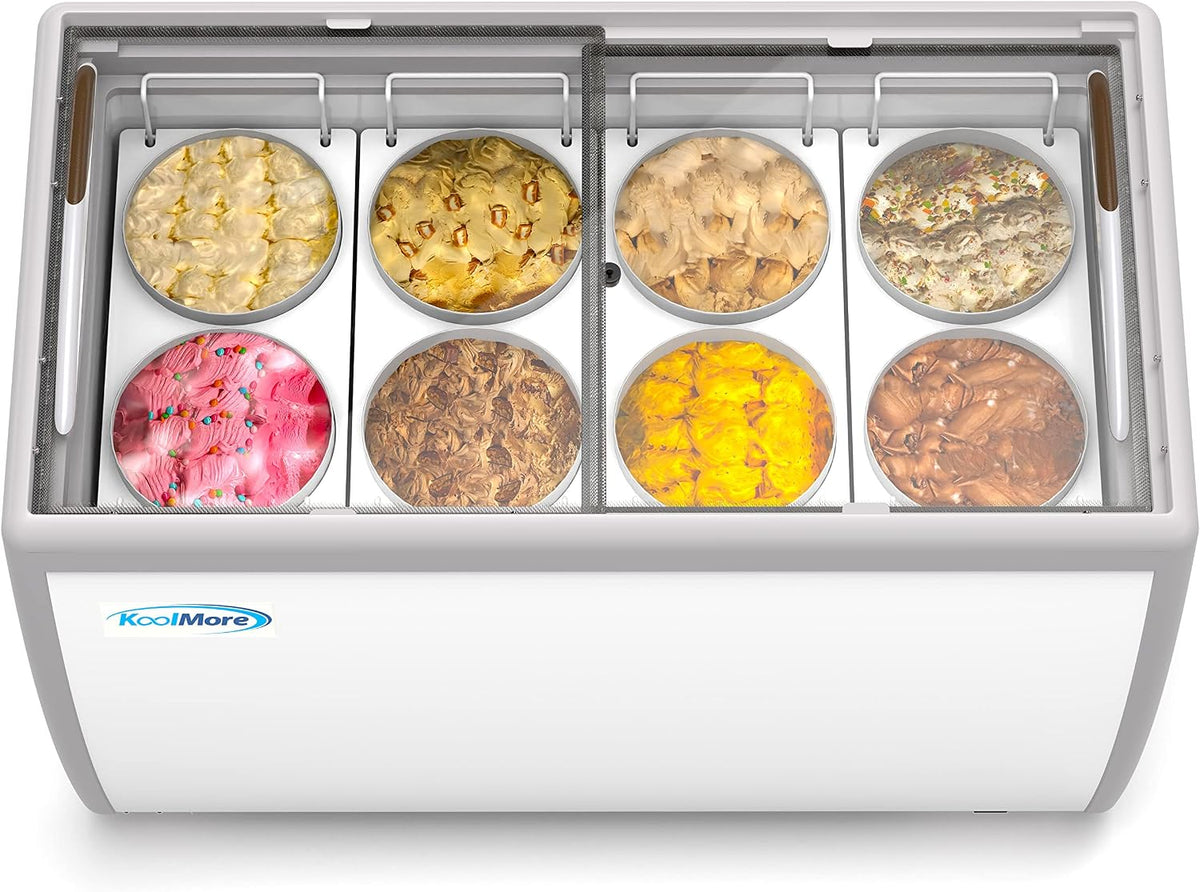 49 inch Commercial Ice Cream Dipping Cabinet Display Case, 8 Large Displayed Tubs, 6 Storing Tube, Sliding Glass