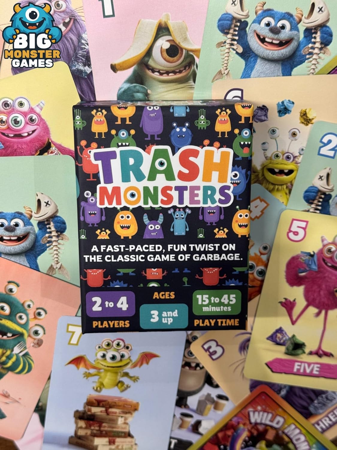 Trash Monsters - Card Game, Easy Number Sequencing Game with Fun Monsters | Ages 3 and up | Kids & Family Nights |