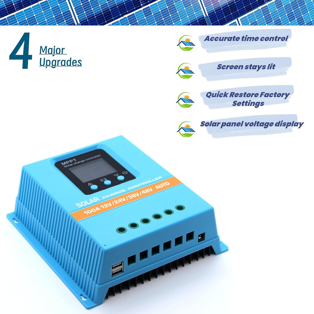 Upgraded 100A MPPT Solar Charge Controller 12V 24V 36V 48V LCD Display Battery Intelligent Regulator Max 100V Input