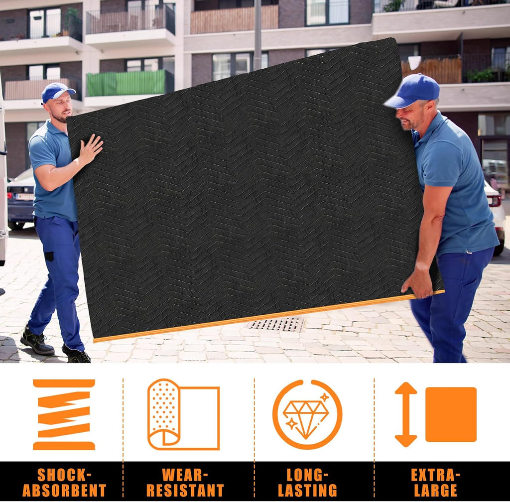 2 Pcs 80'' x 144'' Extra Large Moving Blankets, Black Quilted