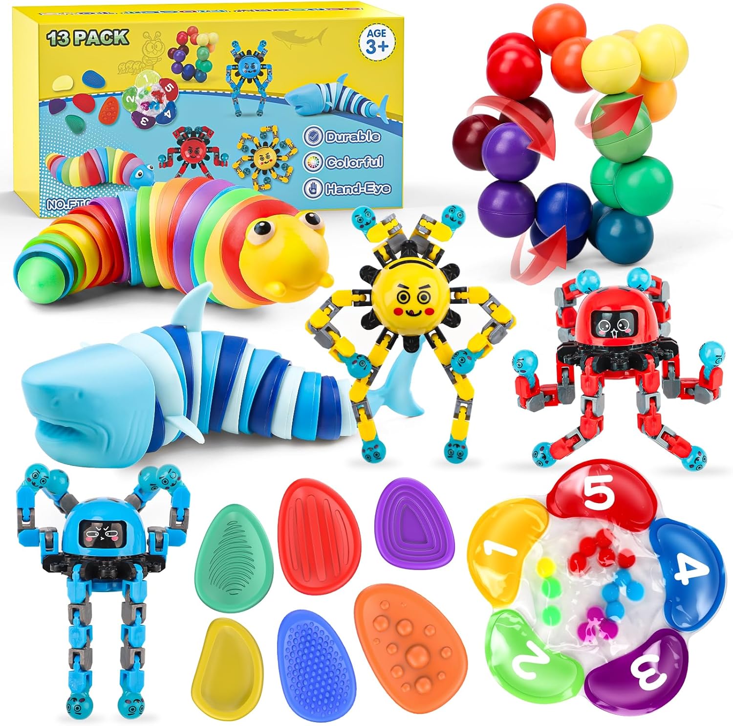 Fidget Sensory Toys for Kids Adults with Autism ADHD: 13 Pack Anxiety Relief Items Toy, Fun Classroom Prize & Travel