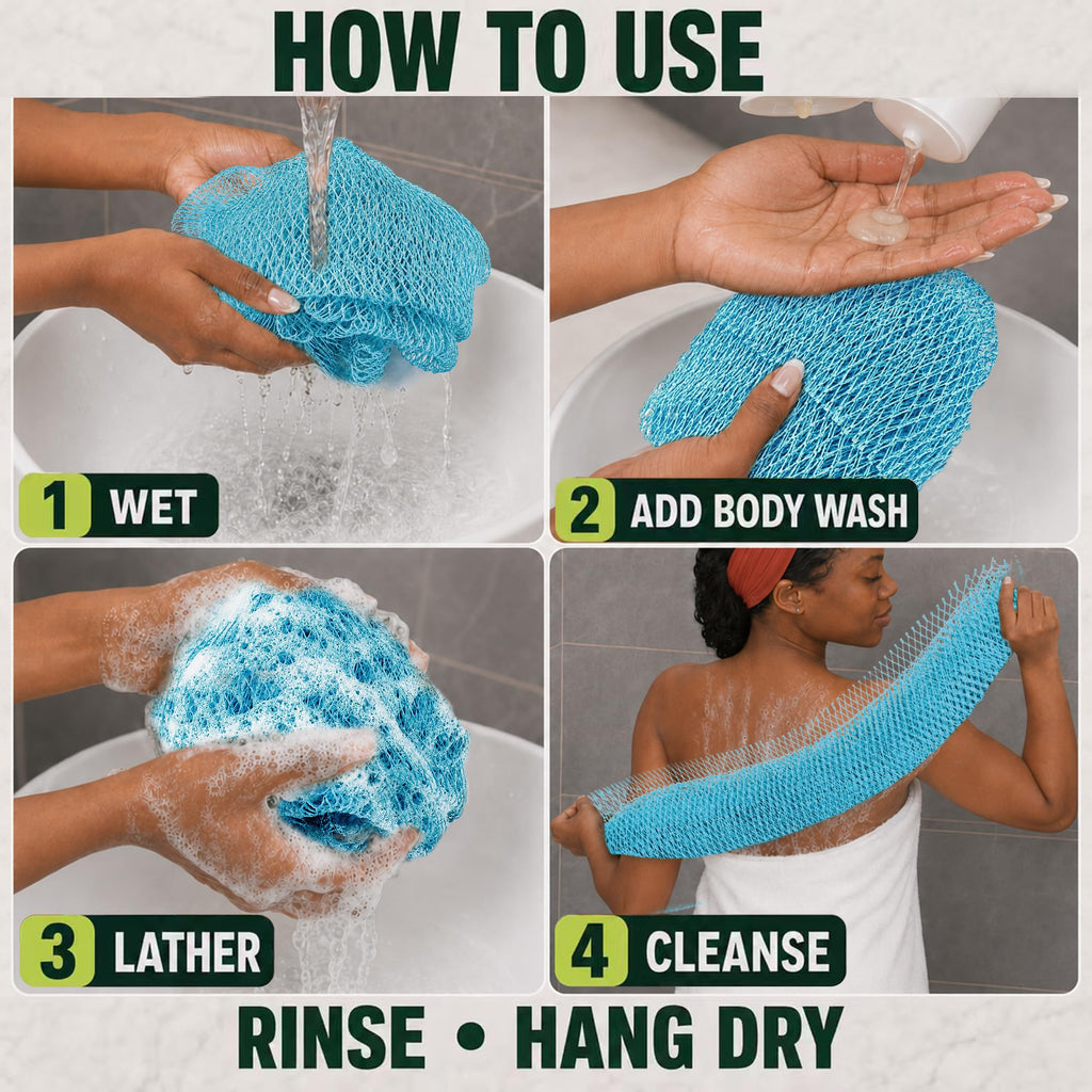 African Net Sponge, Exfoliating Body Scrubber for Back, 3 Pack