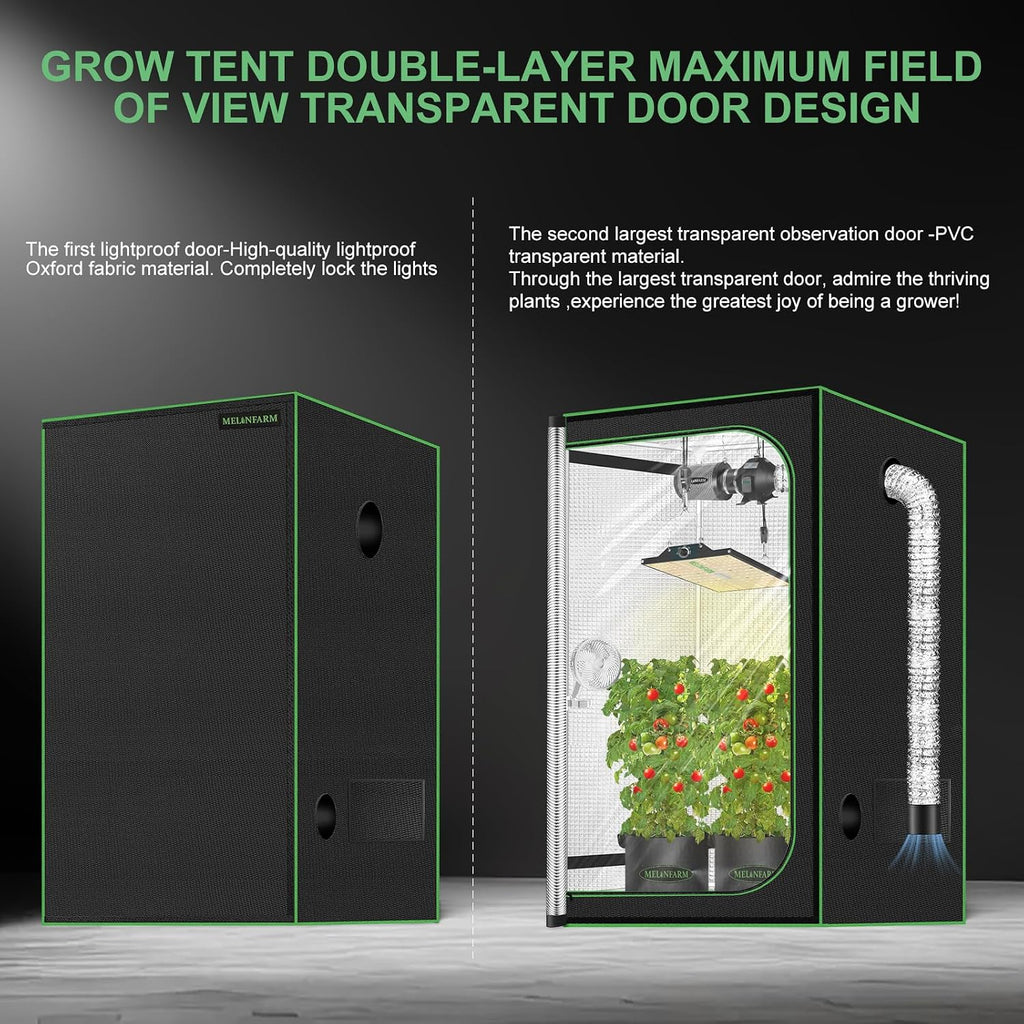 2x2 Grow Tent, 24"x24"x63" Double Transparent Viewing Door Indoor Grow Tent, Growing Tent with High Reflective Mylar