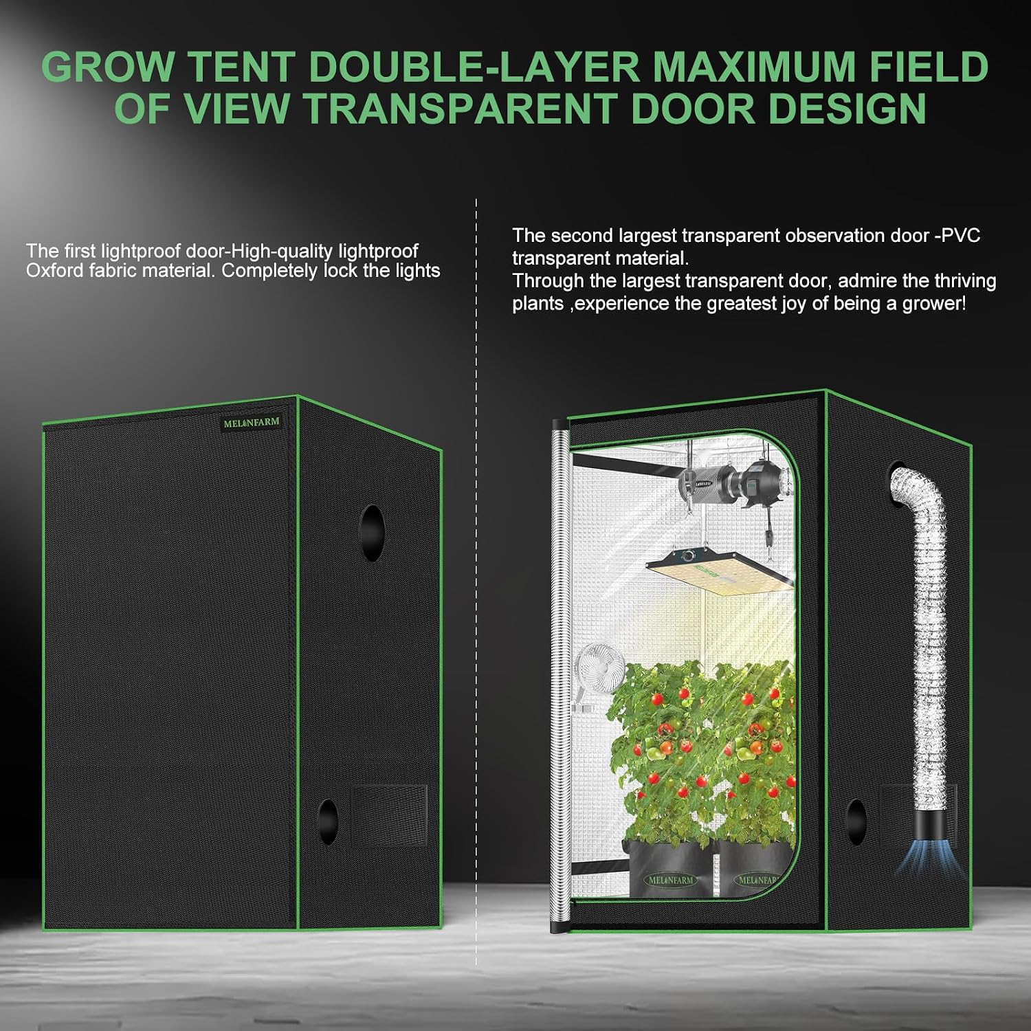 2x2 Grow Tent, 24"x24"x63" Double Transparent Viewing Door Indoor Grow Tent, Growing Tent with High Reflective Mylar