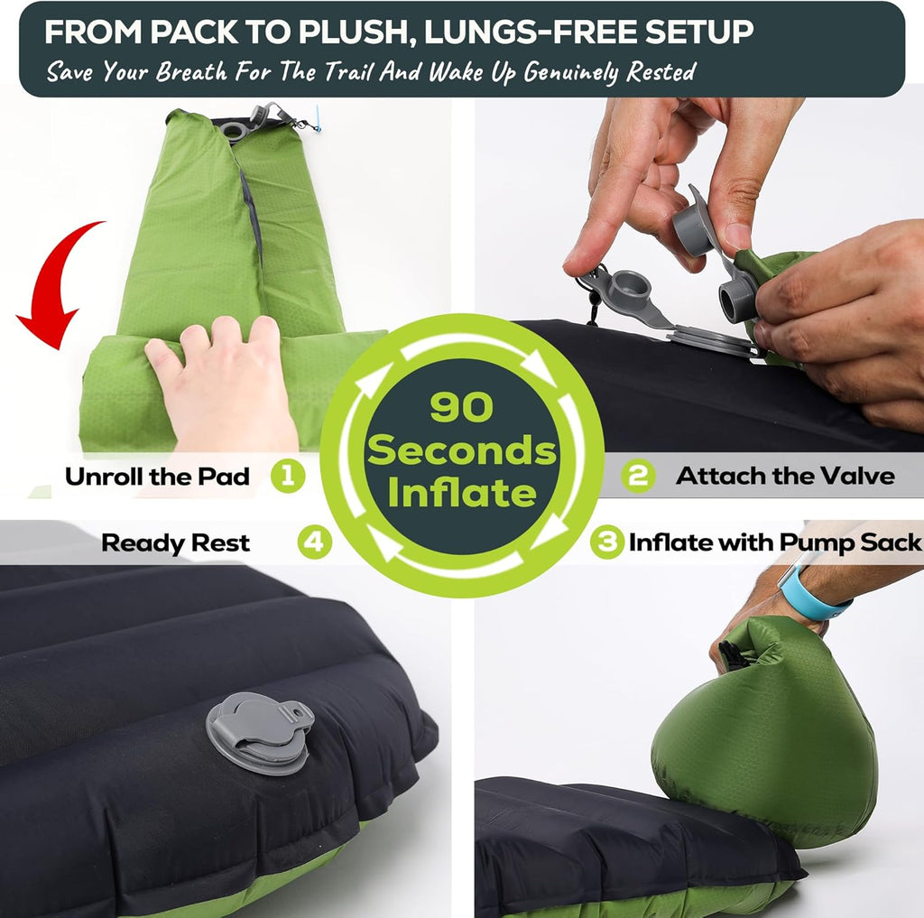 ApolloAir 5.2 R-Value [17oz] Ultralight Insulated Inflatable Camping Sleeping Pad — Backpacking Sleeping Pad— Camping