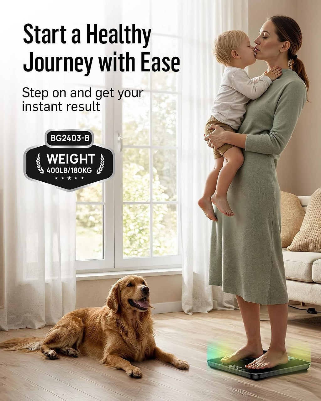 Digital Bathroom Scale for Body Weight with High Precision, Clear LED Backlight Display, Accurate Scale with Tempered