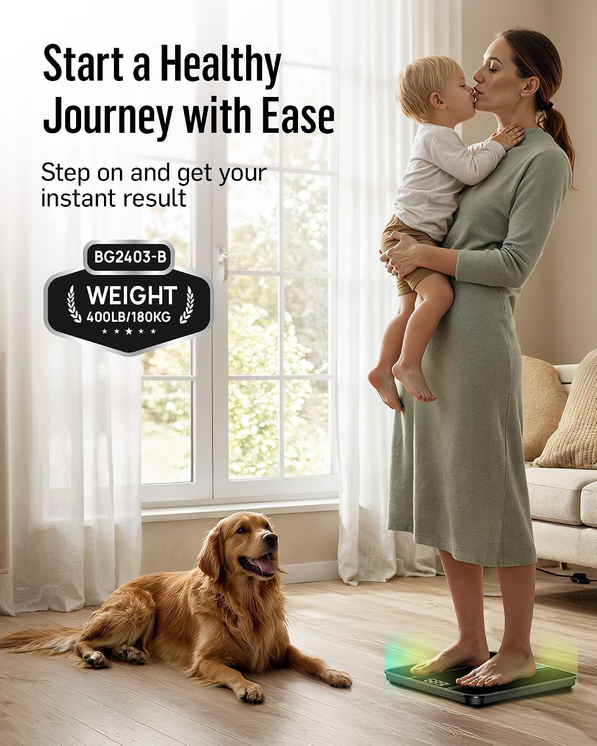 Digital Bathroom Scale for Body Weight with High Precision, Clear LED Backlight Display, Accurate Scale with Tempered