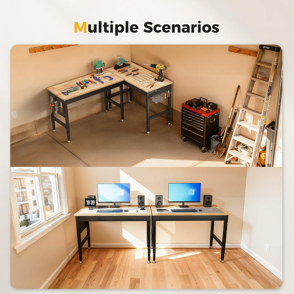 96" Garage Work Bench with Power Outlets, Pegboard, Ships in 2 Boxes