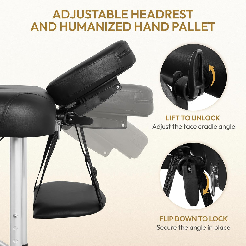 Portable Folding Massage Table Adjustable Lash Tattoo Bed Black