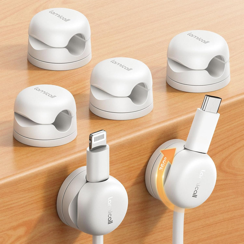 6Pack Rotatable Cord Organizer Cable Clips - [1s Lock] Spring Cord Holder, Phone Charger Cable Management for Desk