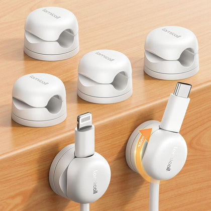 6Pack Rotatable Cord Organizer Cable Clips - [1s Lock] Spring Cord Holder, Phone Charger Cable Management for Desk