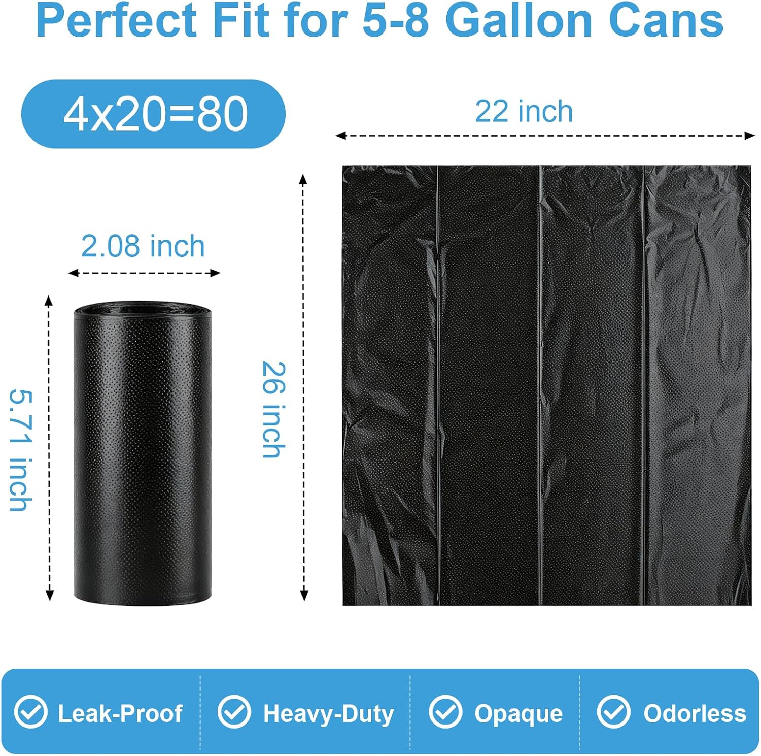 8 Gallon Trash Bags, Biodegradable Thickened Portable Toilet Bag, Heavy Duty Leak-Proof Black Garbage Bags for 5-8