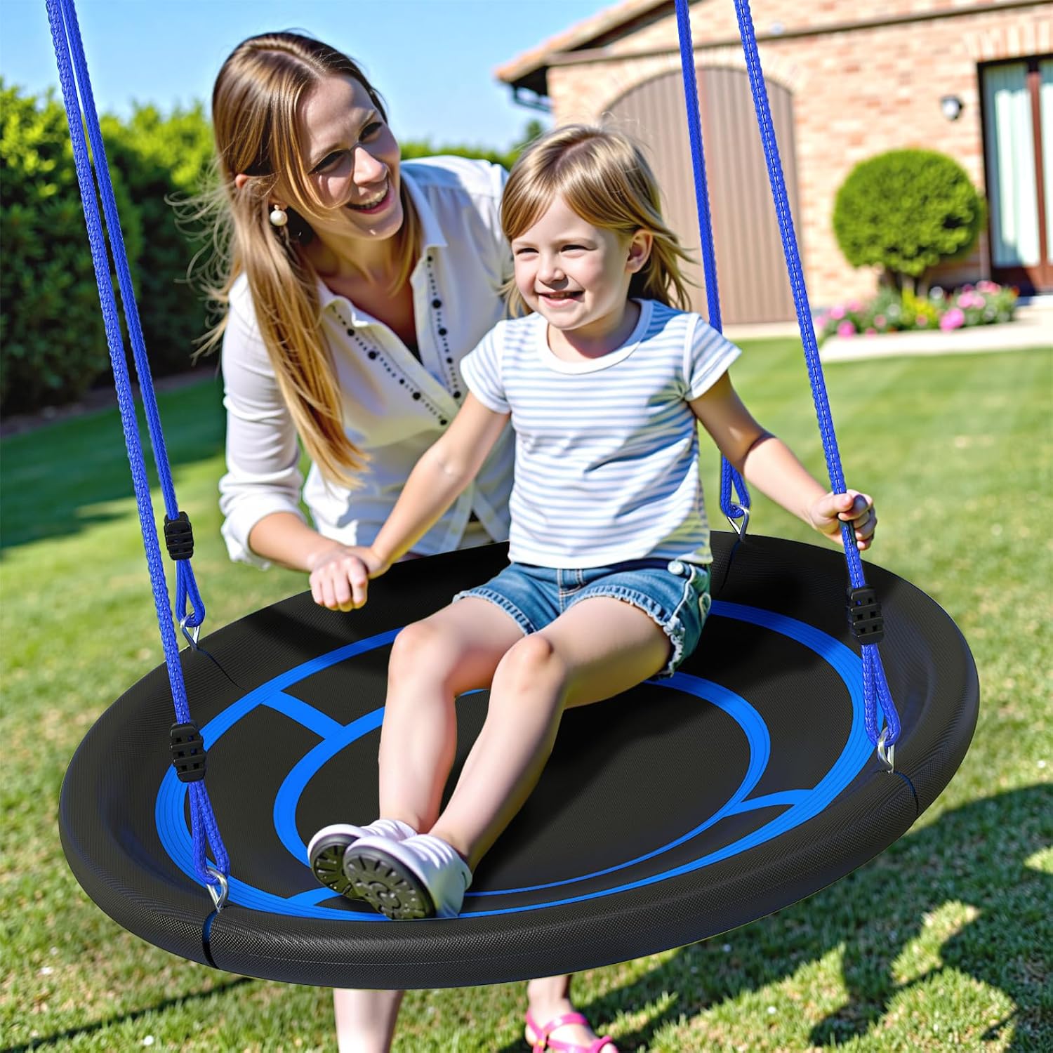3-in-1 Swing Set for Backyard for Kids 3-8, 550lbs, Heavy Duty Metal A-Frame for Outdoor Playset, Two Blow-Molded