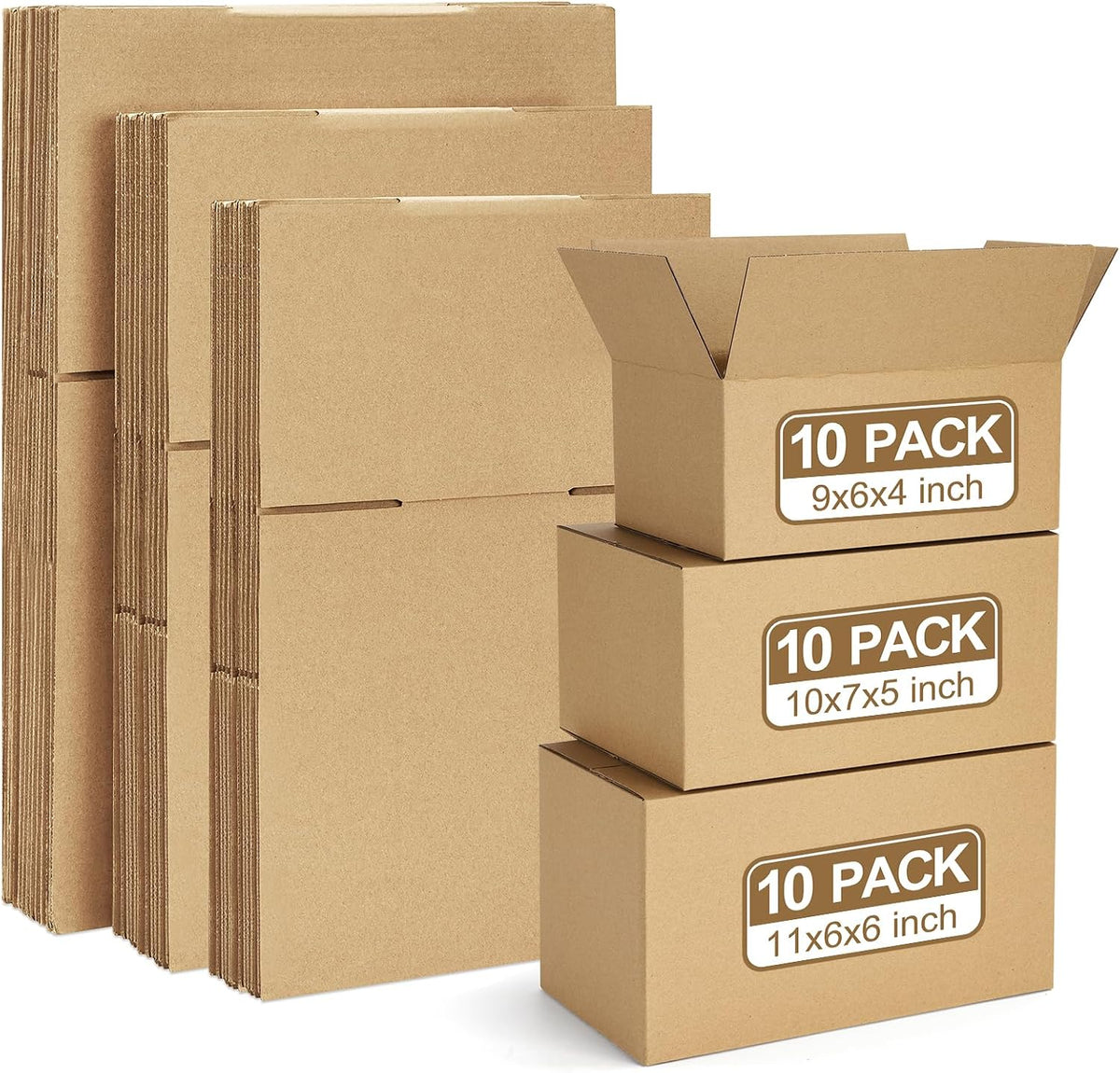 30 Pack Small Shipping Boxes Assorted Sizes, 9x6x4 & 10x7x5 & 11x6x6 10 PCS Each Mailing Boxes, Brown Corrugated Box
