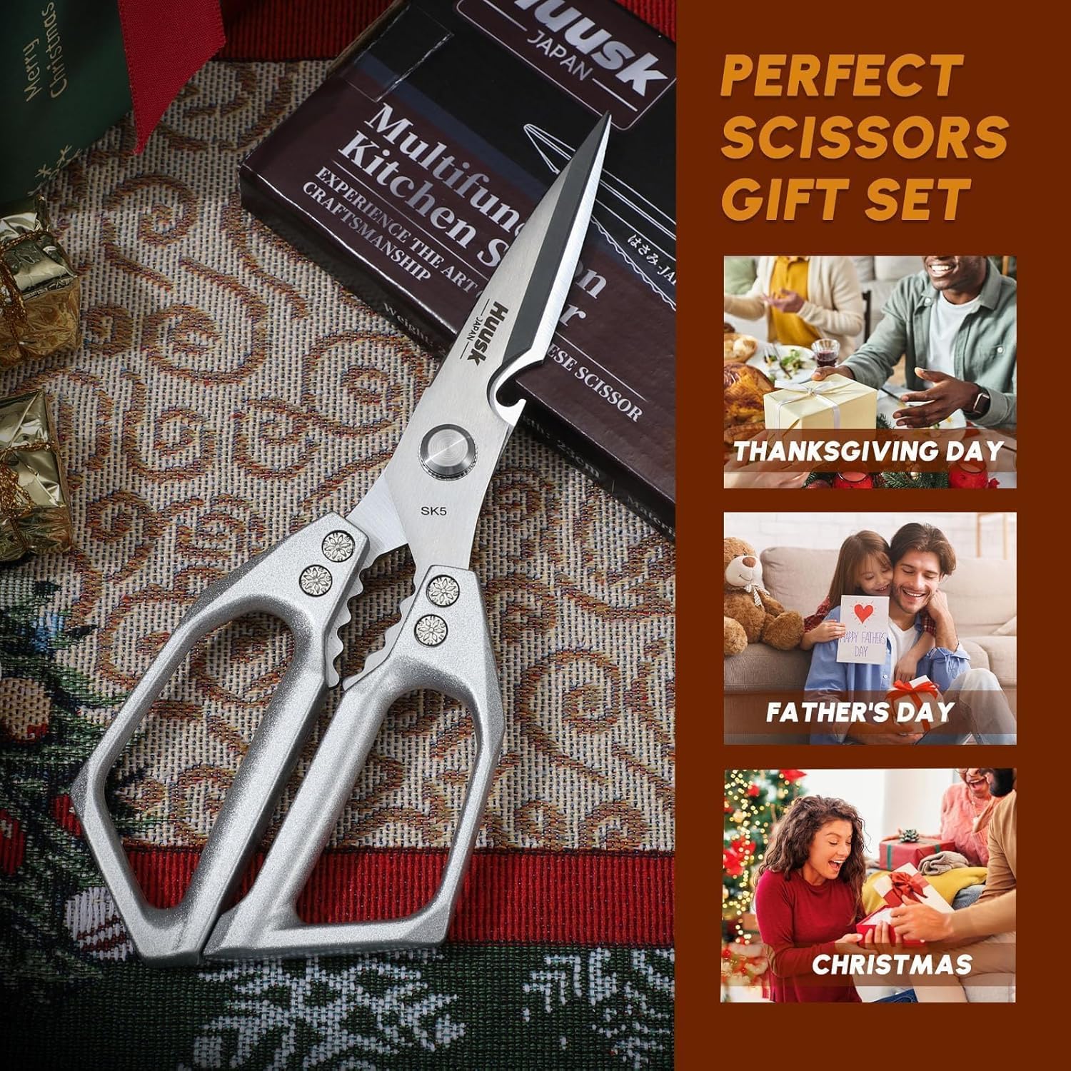 Kitchen Scissors All Purpose - Stainless Steel Kitchen Shear, Sharp Silver Meat Scissors Dishwasher Safe, Heavy Duty