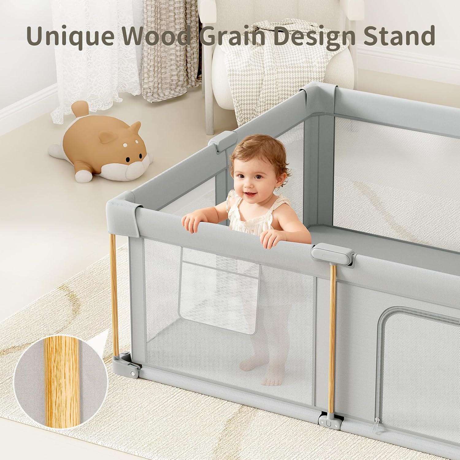 Foldable Baby Playpen with Mat, 71x59 Foldable Play Pen for Babies and Toddlers, Baby Playpen with Portable Design