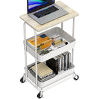 2-Tier Rolling Utility Cart Wood Top/Lockable Wheel, Maple