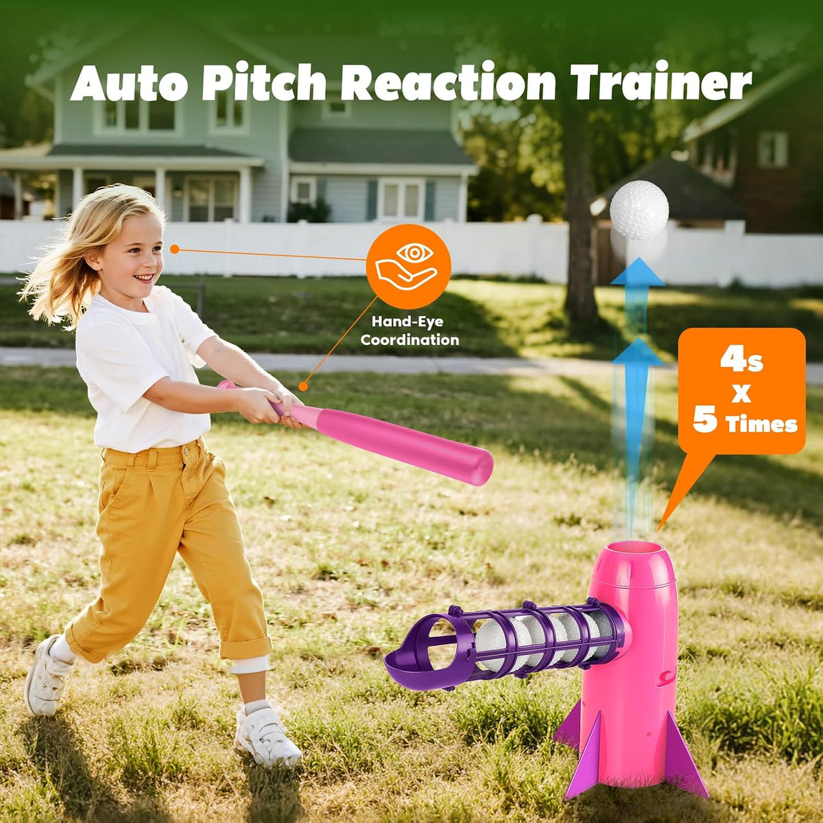 Kids Baseball Pitching Machine, Auto Pop-Up Trainer for Hitting Practice