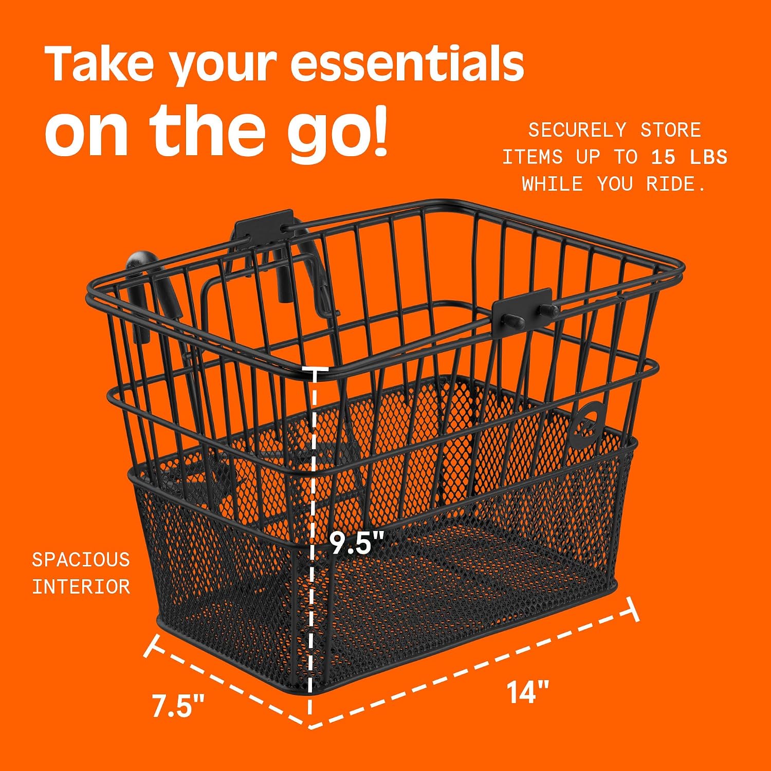 Apollo Detachable Front Bike Basket Steel Half-Mesh with Integrated Detachable Hooks and Built-In Handle, Easy