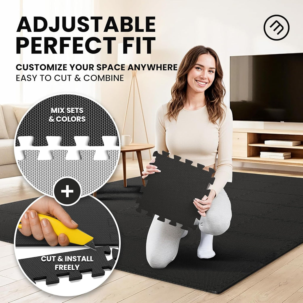 Gym Mats Set - EVA Interlocking Foam Floor Tiles (12.6"x12.6"x0.4") Protective Gym Flooring Sports Home Workout