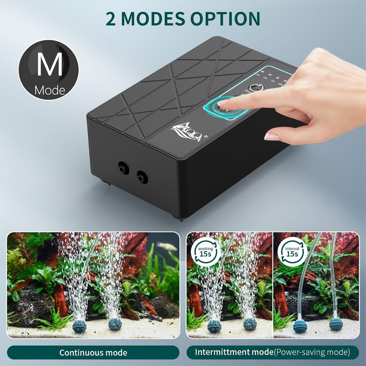 80GPH USB Rechargeable Aquarium Air Pump, Silent Flow Oxygen Aerator
