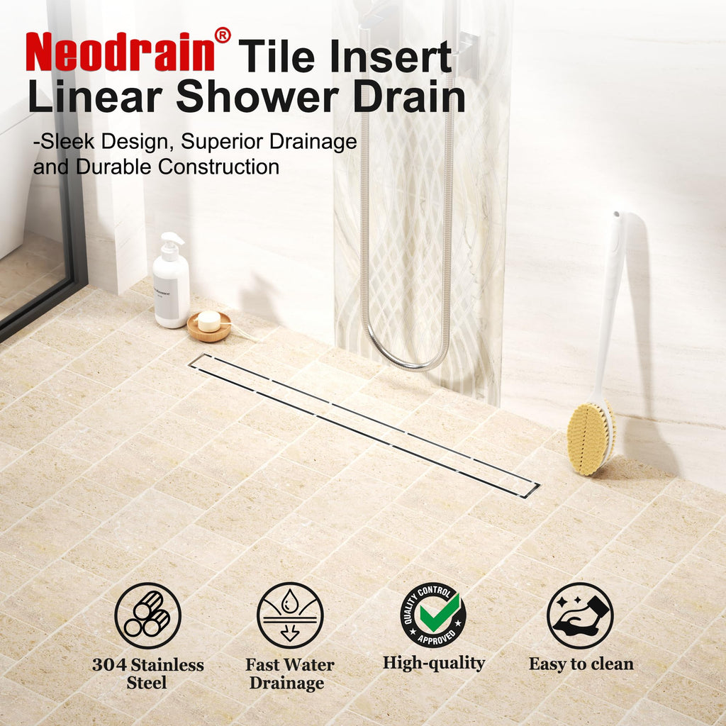 36-Inch Linear Shower Drain-Brushed,with Tile Insert Grate