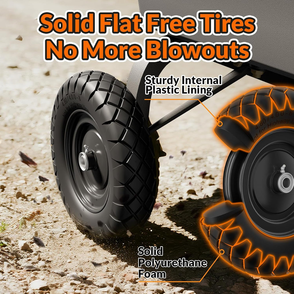 4.80/4.00-8 Flat Free Wheelbarrow Tire and Wheel, 16" Black 2-Pack | Solid Puncture Proof Replacement Tires with 5/8"