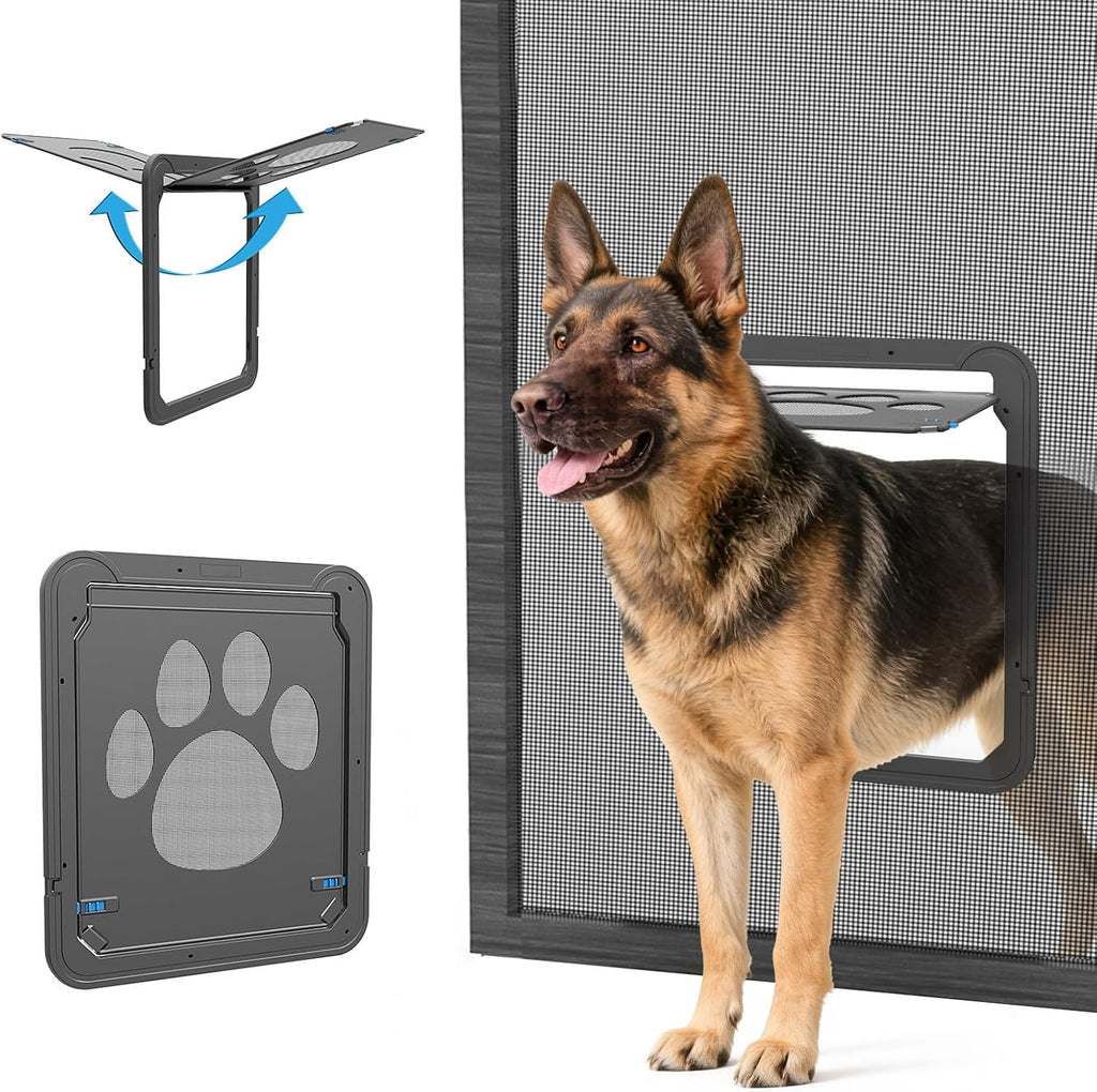 Cat Door for Screen Door, Pet Easy in & Out, Lockable Dog Screen Door with Magnetic Closing Flap Doggy Door for