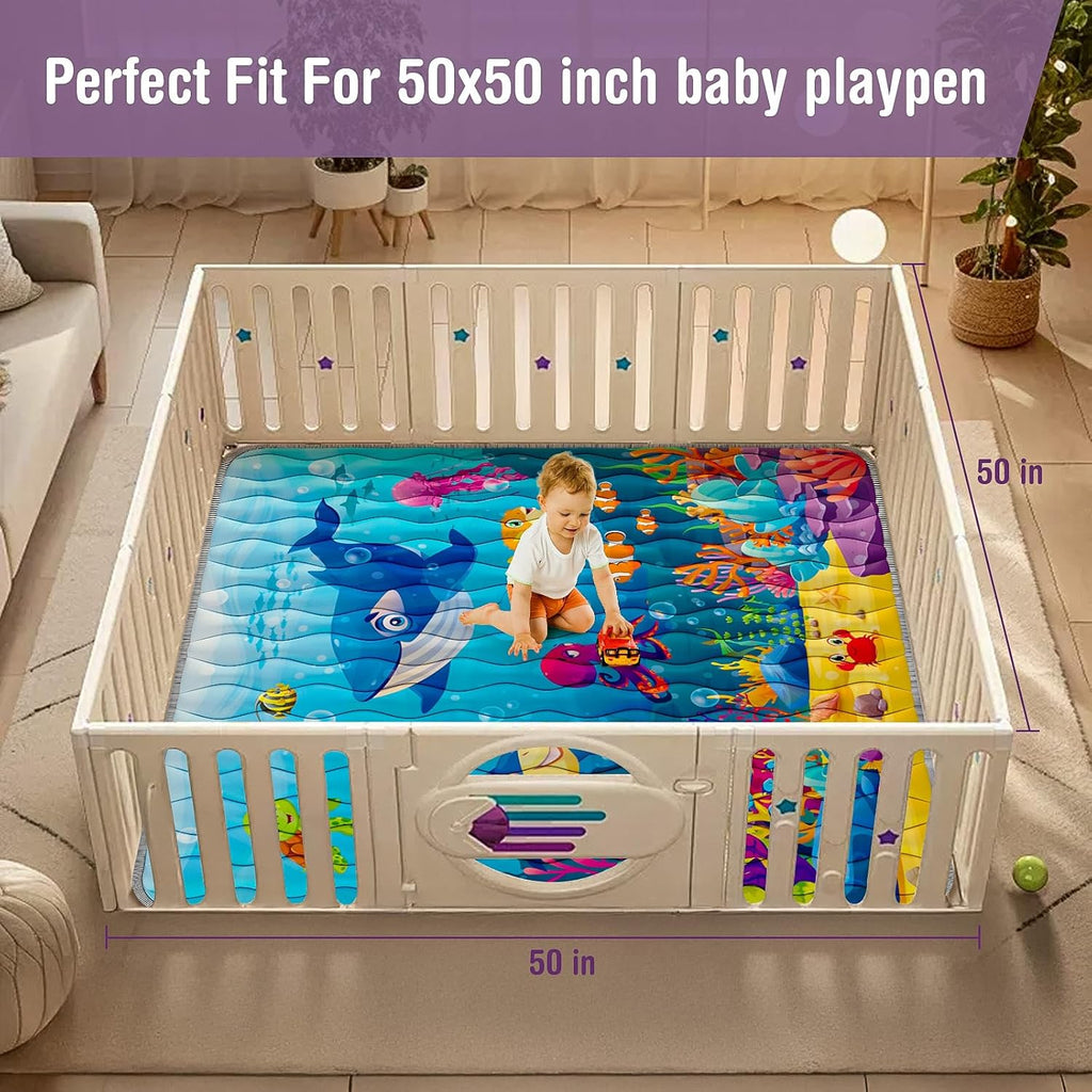 Baby Play Mat, 50x50 Thickened Playpen Mat, Waterproof & Non-Slip, Foldable Play Mat for Floor, Machine Washable