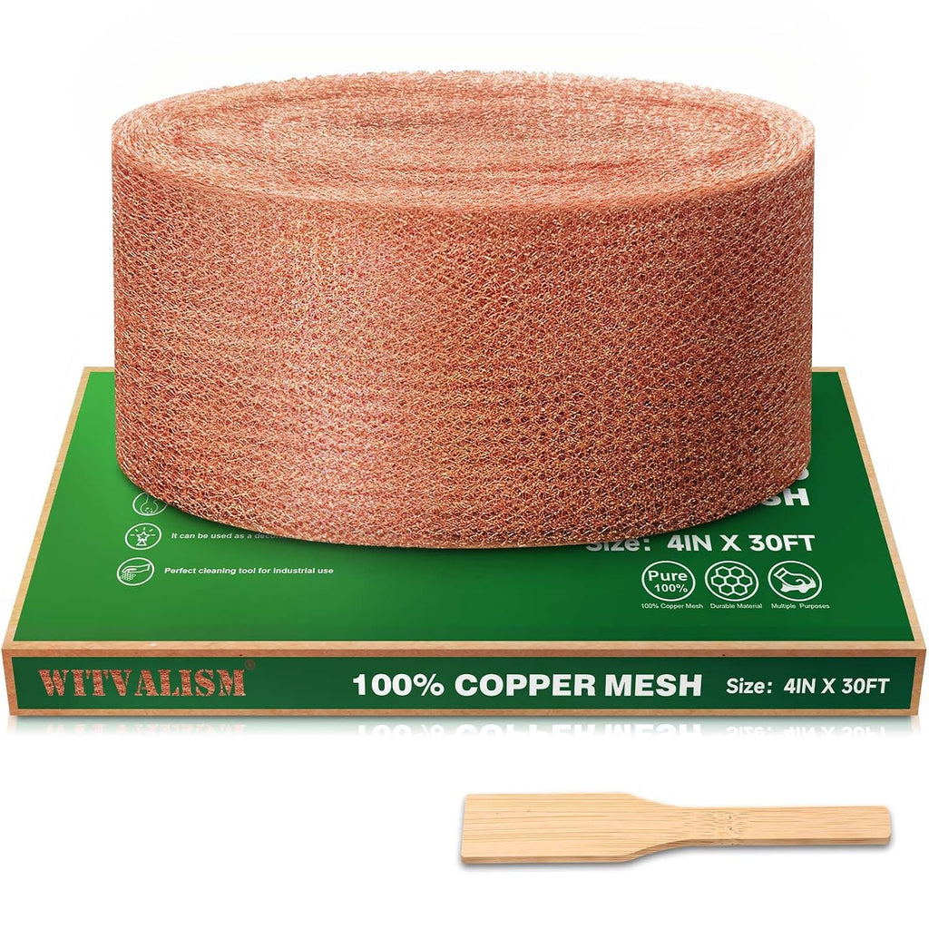 5th Gen Copper Mesh Rodent Control Set, 4in x 30ft Premium Pure Copper Wool | Rustproof Mesh Roll for Mice Slug Snail