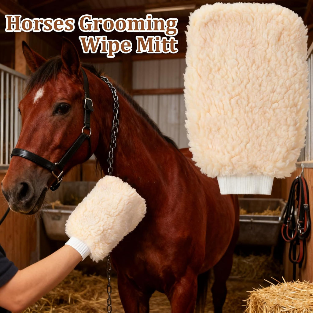 Horse Grooming Brushes & Mitts, Soft Fleece Grooming Glove & Wash Mitt