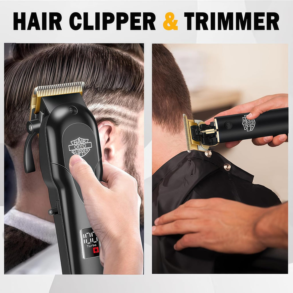 Hair Clippers for Men, Cordless Professional Beard Trimmer Set | Golden Stainless Steel Blades, 14 Guide