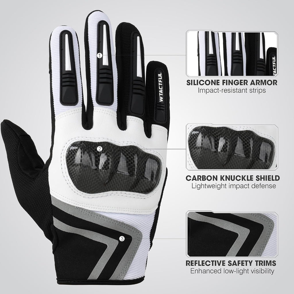 Lightweight Motorcycle Gloves for Men Women Touchscreen Summer | Carbon Knuckle Protection, Breathable & Anti-Slip