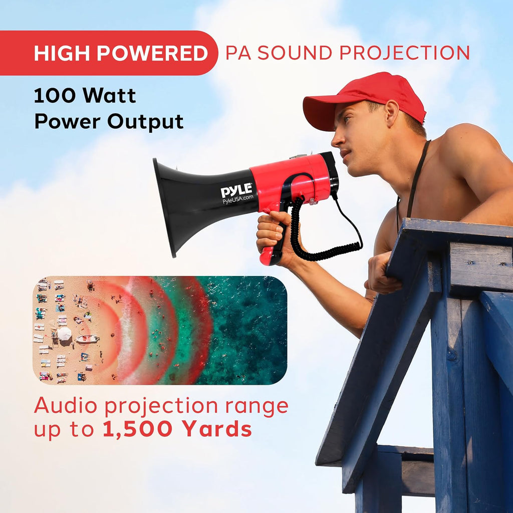 Portable Megaphone Bullhorn - Bluetooth Compatible PA Speaker with Built-in Voice Changer, 1500 Yard Range, Siren