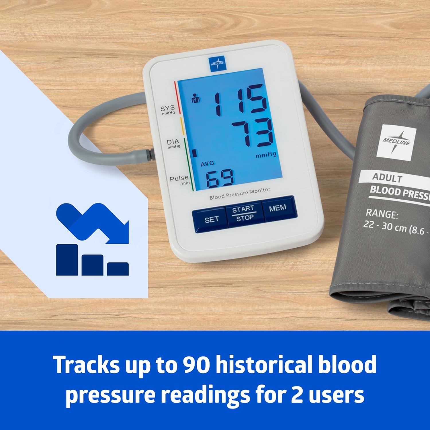 digital Blood Pressure Monitor, Adult Upper Arm Cuff, Digital LCD Display, Stores Up To 90 Readings, Batteries
