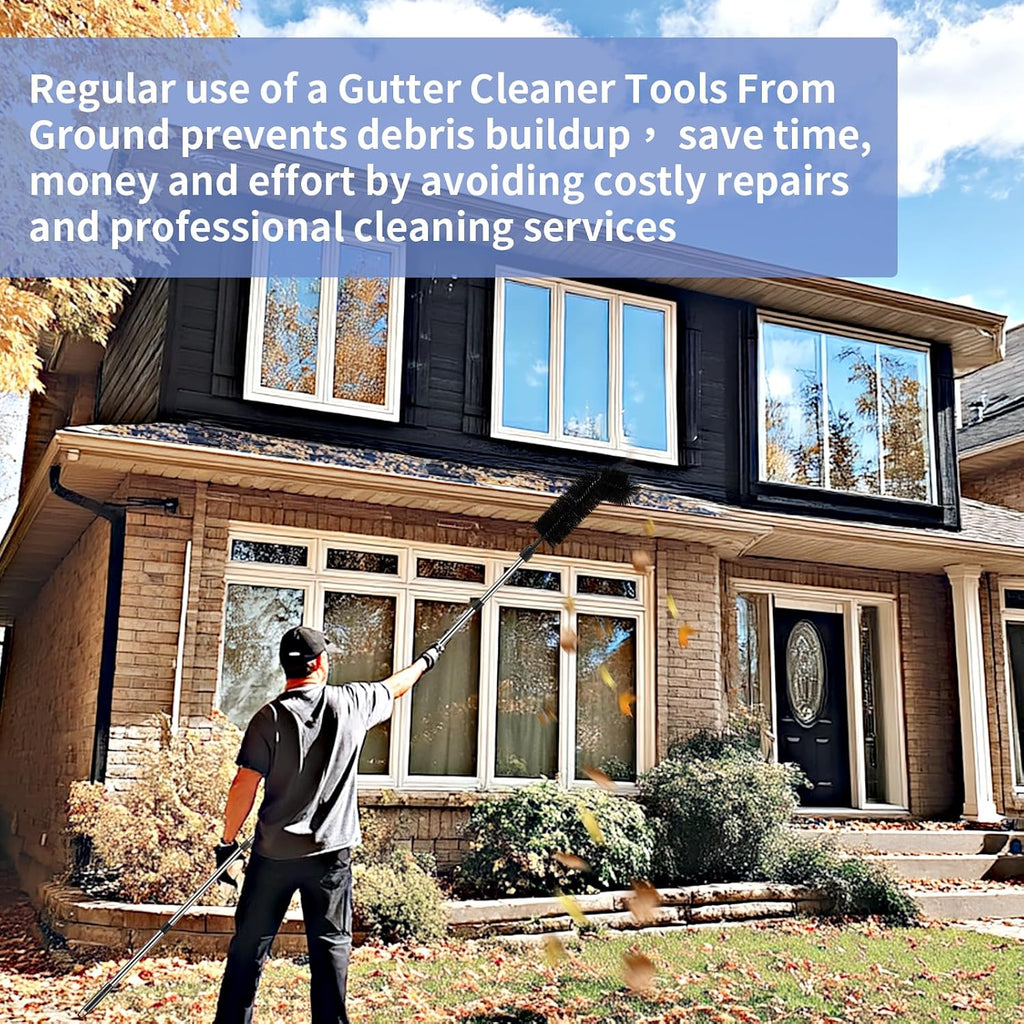 Gutter Cleaning Tools from Ground - 10.5FT Long Adjustable gutter Cleaner & Brush, No Ladder Needed | Rain Gutter