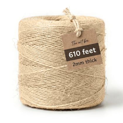 610FT Natural Jute Twine String, Bulk Hemp Jute Rope Cord Twine for Crafts Gardening, Gift Wrapping, Wedding Décor