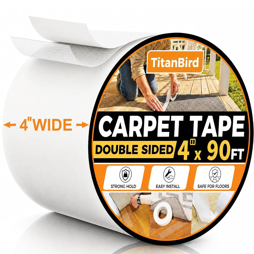 Double Sided Carpet Tape, 4" x 90 ft Rug Tape for Floors & Rugs