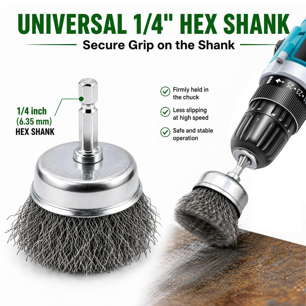 12 Pcs Wire Brush for Drill Set Abrasive Wire Wheel for 1/4" Hex Shank Wire Cup Brush for Drill for Removing Paint and Rust, Metal Carbon Steel