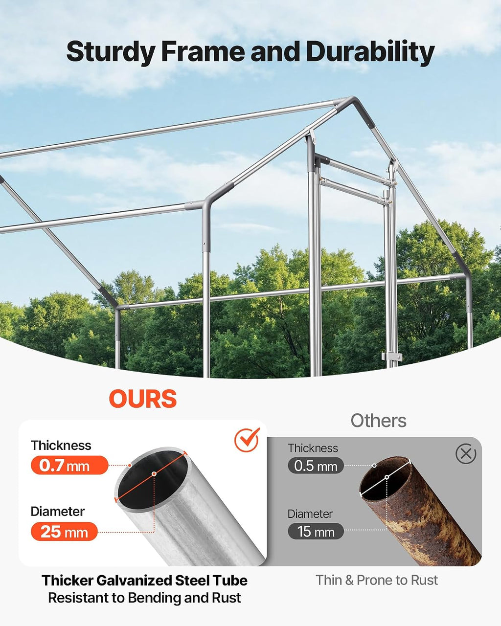 Metal Chicken Coop, 6.56x6.56x6.56ft Large Walk-in Chicken Run with Cover, Spire Roof Hen House Enclosure with