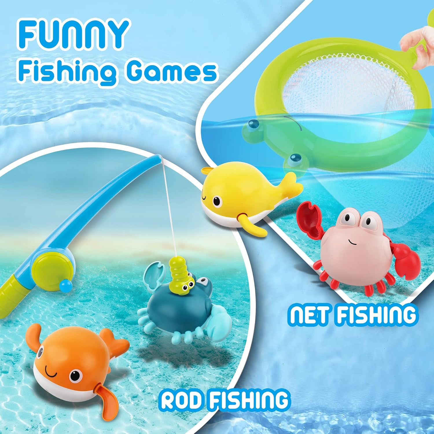 Bath Toy for Toddlers ,Bathtub Toy with Floating Mold Free Swimming Toys and Stacking Cups,Magnetic Fishing Game for