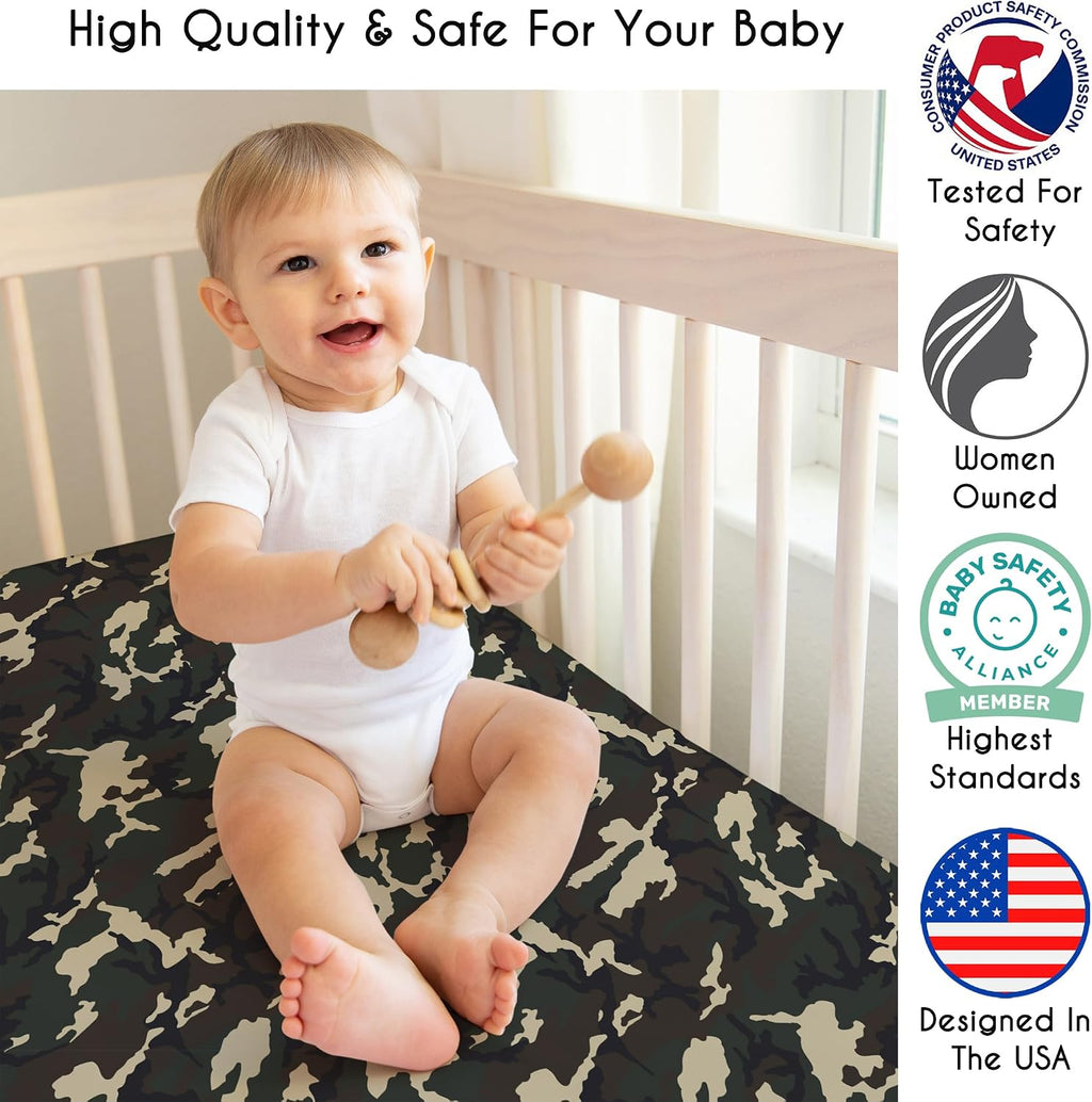 3-Piece Baby Crib Sheets Set (Woodland Camo Deer) for Boys, Infant Nursery, Toddler Room - Fitted, Standard Size