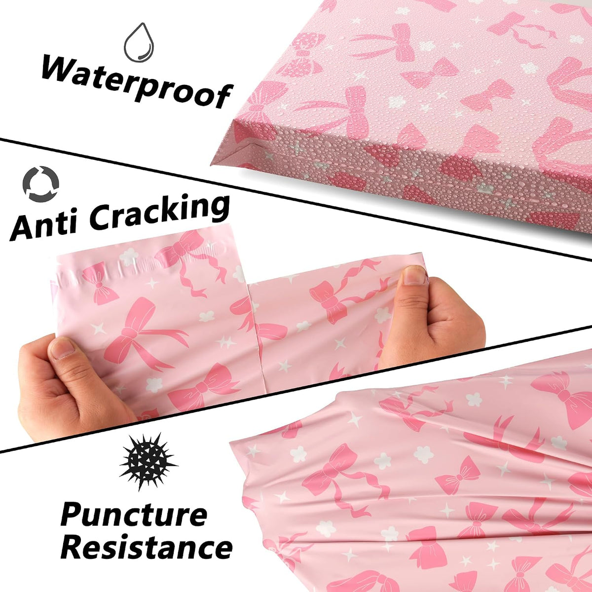 Poly Mailers 10x13 Inch, 25 Pack, Pink Bow Self-Seal Shipping Bags