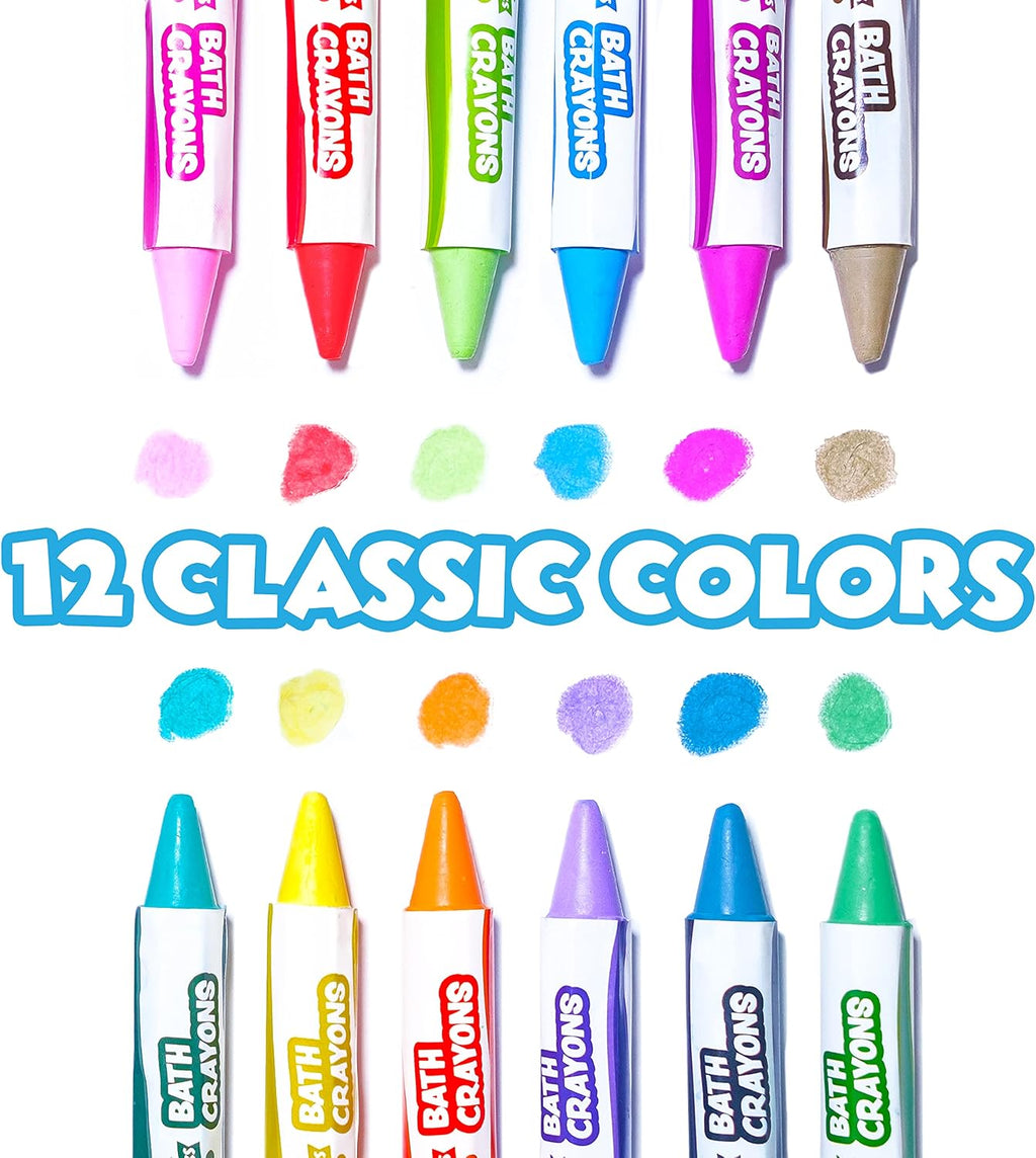 Smooth Bath Crayons Bath Toy, 12 Pack | Nontoxic, Washable Bath Crayons for Toddlers & Kids | Unique Formula Draws