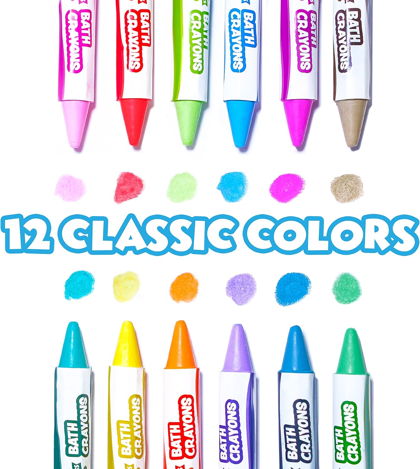 Smooth Bath Crayons Bath Toy, 12 Pack | Nontoxic, Washable Bath Crayons for Toddlers & Kids | Unique Formula Draws